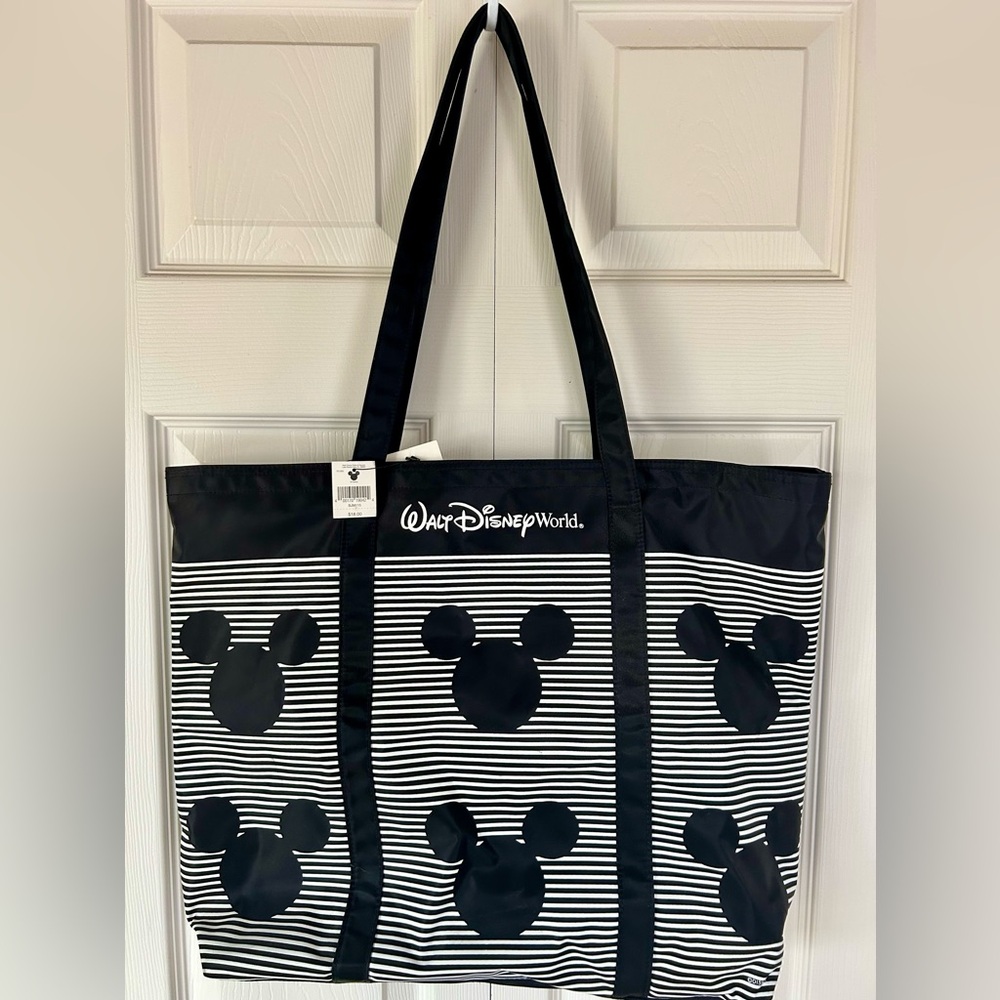 *NEW* Walt Disney World Nylon Zippered Tote Black & White Stripe